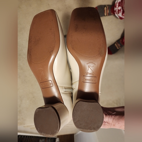 Franco Sarto Women's Cream Leather Ankle Boots Block Heel Gold Accents Sz 9.5 - Picture 5 of 9